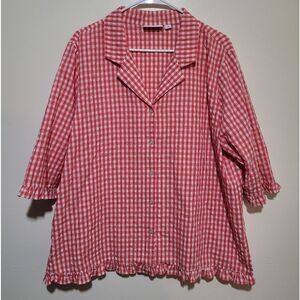 D & CO‎ Red Gingham Button-Up Blouse 1X
